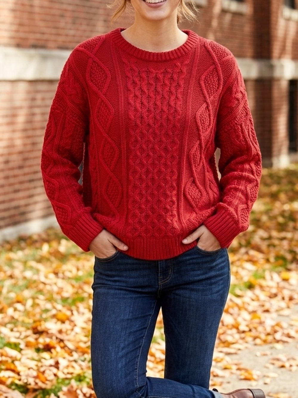 GAP Red Chunky Cable Knit Over-sized Sweater Cotton Wool Blend M/L